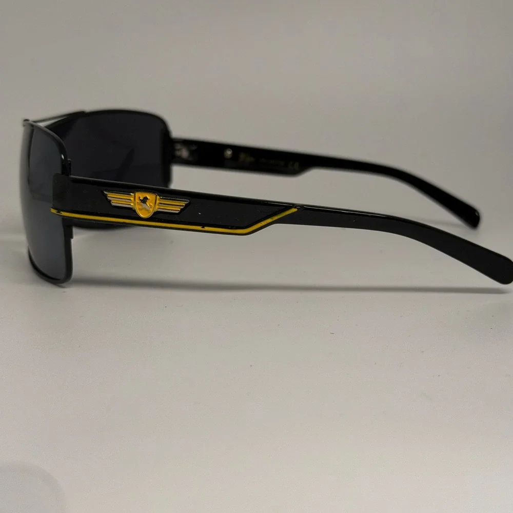Khan KN-M3726 Shield Sunglasses Black Yellow Winged‎ Crest Logo Mens Wrap
